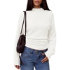 MEROKEETY Women’s Fall Mock Neck Batwing Sleeve Sweater Cinched Waist Tops | Dolman Sleeve, Ribbed Knit, Ruched, Single-side Buttons, Cozy Pullover, Date Night Going Out Outfits, Winter Fashion Clothes(White)