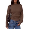 MEROKEETY Women’s Fall Mock Neck Batwing Sleeve Sweater Cinched Waist Tops | Dolman Sleeve, Ribbed Knit, Ruched, Single-side Buttons, Cozy Pullover, Date Night Going Out Outfits, Winter Fashion Clothes(Coffee)