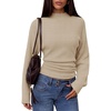 MEROKEETY Women’s Fall Mock Neck Batwing Sleeve Sweater Cinched Waist Tops | Dolman Sleeve, Ribbed Knit, Ruched, Single-side Buttons, Cozy Pullover, Date Night Going Out Outfits, Winter Fashion Clothes(Oatmeal)