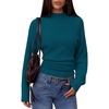 MEROKEETY Women’s Fall Mock Neck Batwing Sleeve Sweater Cinched Waist Tops | Dolman Sleeve, Ribbed Knit, Ruched, Single-side Buttons, Cozy Pullover, Date Night Going Out Outfits, Winter Fashion Clothes(Teal)