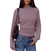 MEROKEETY Women’s Fall Mock Neck Batwing Sleeve Sweater Cinched Waist Tops | Dolman Sleeve, Ribbed Knit, Ruched, Single-side Buttons, Cozy Pullover, Date Night Going Out Outfits, Winter Fashion Clothes(Grey Purple)