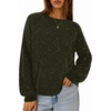 MEROKEETY Women’s Fall Sequin Long Sleeve Pullover Sweaters | Crew Neck, Lantern Sleeve, Oversized, Casual, Sparkly, Drop Shoulder, Ribbed Hem, Solid Color, Knit, Winter Clothes(Olive)