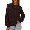 MEROKEETY Women’s Fall Sequin Long Sleeve Pullover Sweaters | Crew Neck, Lantern Sleeve, Oversized, Casual, Sparkly, Drop Shoulder, Ribbed Hem, Solid Color, Knit, Winter Clothes(Coffee)