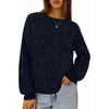 MEROKEETY Women’s Fall Sequin Long Sleeve Pullover Sweaters | Crew Neck, Lantern Sleeve, Oversized, Casual, Sparkly, Drop Shoulder, Ribbed Hem, Solid Color, Knit, Winter Clothes(Navy)