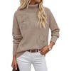 MEROKEETY Women’s Fall Turtleneck Cute Floral Pullover Sweater 2026 Cozy | 3D Floral Appliqués, Long Sleeves, Ribbed Details, Relaxed, Solid, Trendy Outfit, Dressy Casual Top, Winter Clothing(Camel)