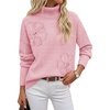 MEROKEETY Women’s Fall Turtleneck Cute Floral Pullover Sweater 2026 Cozy | 3D Floral Appliqués, Long Sleeves, Ribbed Details, Relaxed, Solid, Trendy Outfit, Dressy Casual Top, Winter Clothing(Pink)