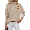 MEROKEETY Women’s Fall Turtleneck Cute Floral Pullover Sweater 2026 Cozy | 3D Floral Appliqués, Long Sleeves, Ribbed Details, Relaxed, Solid, Trendy Outfit, Dressy Casual Top, Winter Clothing(Apricot)