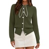 MEROKEETY Women’s Long Sleeve Tie Front Fall Cardigan Chunky Knit Sweaters | Classic Crewneck, 2026 Trendy, Vintage Cute, Button Up, Ribbed Hem, Color Block, Business Casual Work, Fashion Winter Clothes(Armygreen)