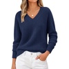 MEROKEETY Women’s V Neck Fuzzy Fall Long Sleeve Cozy Soft Sweater Pullover | 2026 Fashion, Slouchy Furry Knit Tops, Classic Loose Fit, Daliy Casual Wear, Comfy Warm Winter Outfits(Navy)