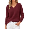 MEROKEETY Women’s V Neck Fuzzy Fall Long Sleeve Cozy Soft Sweater Pullover | 2026 Fashion, Slouchy Furry Knit Tops, Classic Loose Fit, Daliy Casual Wear, Comfy Warm Winter Outfits(Wine)