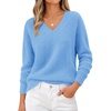 MEROKEETY Women’s V Neck Fuzzy Fall Long Sleeve Cozy Soft Sweater Pullover | 2026 Fashion, Slouchy Furry Knit Tops, Classic Loose Fit, Daliy Casual Wear, Comfy Warm Winter Outfits(Blue)