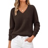 MEROKEETY Women’s V Neck Fuzzy Fall Long Sleeve Cozy Soft Sweater Pullover | 2026 Fashion, Slouchy Furry Knit Tops, Classic Loose Fit, Daliy Casual Wear, Comfy Warm Winter Outfits(Coffee)