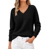 MEROKEETY Women’s V Neck Fuzzy Fall Long Sleeve Cozy Soft Sweater Pullover | 2026 Fashion, Slouchy Furry Knit Tops, Classic Loose Fit, Daliy Casual Wear, Comfy Warm Winter Outfits(Black)