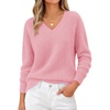 MEROKEETY Women’s V Neck Fuzzy Fall Long Sleeve Cozy Soft Sweater Pullover | 2026 Fashion, Slouchy Furry Knit Tops, Classic Loose Fit, Daliy Casual Wear, Comfy Warm Winter Outfits(Pink)
