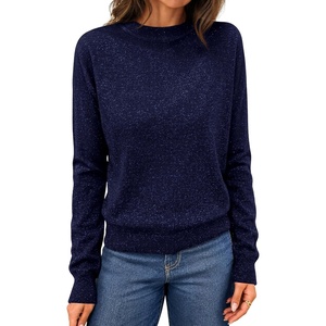MEROKEETY Womens Long Sleeve Casual Crewneck Sweaters 2026 Ribbed Shimmery | Lightweight, Knit, Ribbed Hem, Solid Color, Slim fit Pullover, Flattering Jumper Tops, Fall Fashion, Layering Winter Clothing(Navy)