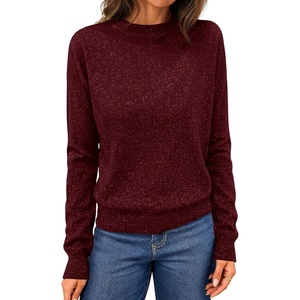 MEROKEETY Womens Long Sleeve Casual Crewneck Sweaters 2026 Ribbed Shimmery | Lightweight, Knit, Ribbed Hem, Solid Color, Slim fit Pullover, Flattering Jumper Tops, Fall Fashion, Layering Winter Clothing(Burgundy)