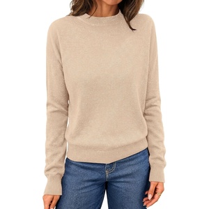 MEROKEETY Womens Long Sleeve Casual Crewneck Sweaters 2026 Ribbed Shimmery | Lightweight, Knit, Ribbed Hem, Solid Color, Slim fit Pullover, Flattering Jumper Tops, Fall Fashion, Layering Winter Clothing(Almond)