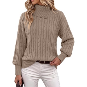 MEROKEETY Women’s Turtleneck Long Sleeve Fall Winter Cable Knit Sweater | 2026 Trendy Pullover Tops, Chunky Ribbed Knit, Oversized Loose Fit, Business Casual, Work Office, Going Out Travel Outfits(Camel)