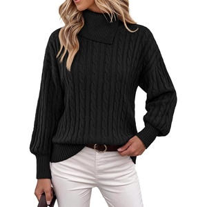 MEROKEETY Women’s Turtleneck Long Sleeve Fall Winter Cable Knit Sweater | 2026 Trendy Pullover Tops, Chunky Ribbed Knit, Oversized Loose Fit, Business Casual, Work Office, Going Out Travel Outfits(Black)