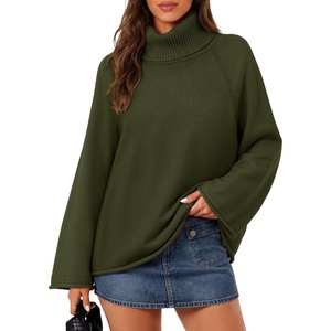 MEROKEETY Women’s Turtleneck Long Sleeve Fall Winter Chunky Knit Sweater | Ribbed Knit, Oversized Loose Fit, 2026 Trendy Pullover Tops, Business Casual, Work Office, Dressy Going Out Travel Outfits(Armygreen)
