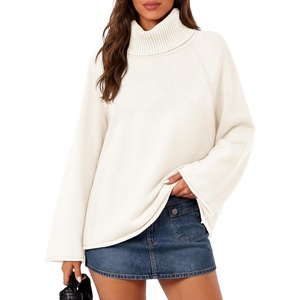 MEROKEETY Women’s Turtleneck Long Sleeve Fall Winter Chunky Knit Sweater | Ribbed Knit, Oversized Loose Fit, 2026 Trendy Pullover Tops, Business Casual, Work Office, Dressy Going Out Travel Outfits(White)