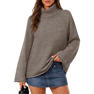 MEROKEETY Women’s Turtleneck Long Sleeve Fall Winter Chunky Knit Sweater | Ribbed Knit, Oversized Loose Fit, 2026 Trendy Pullover Tops, Business Casual, Work Office, Dressy Going Out Travel Outfits(Camel)