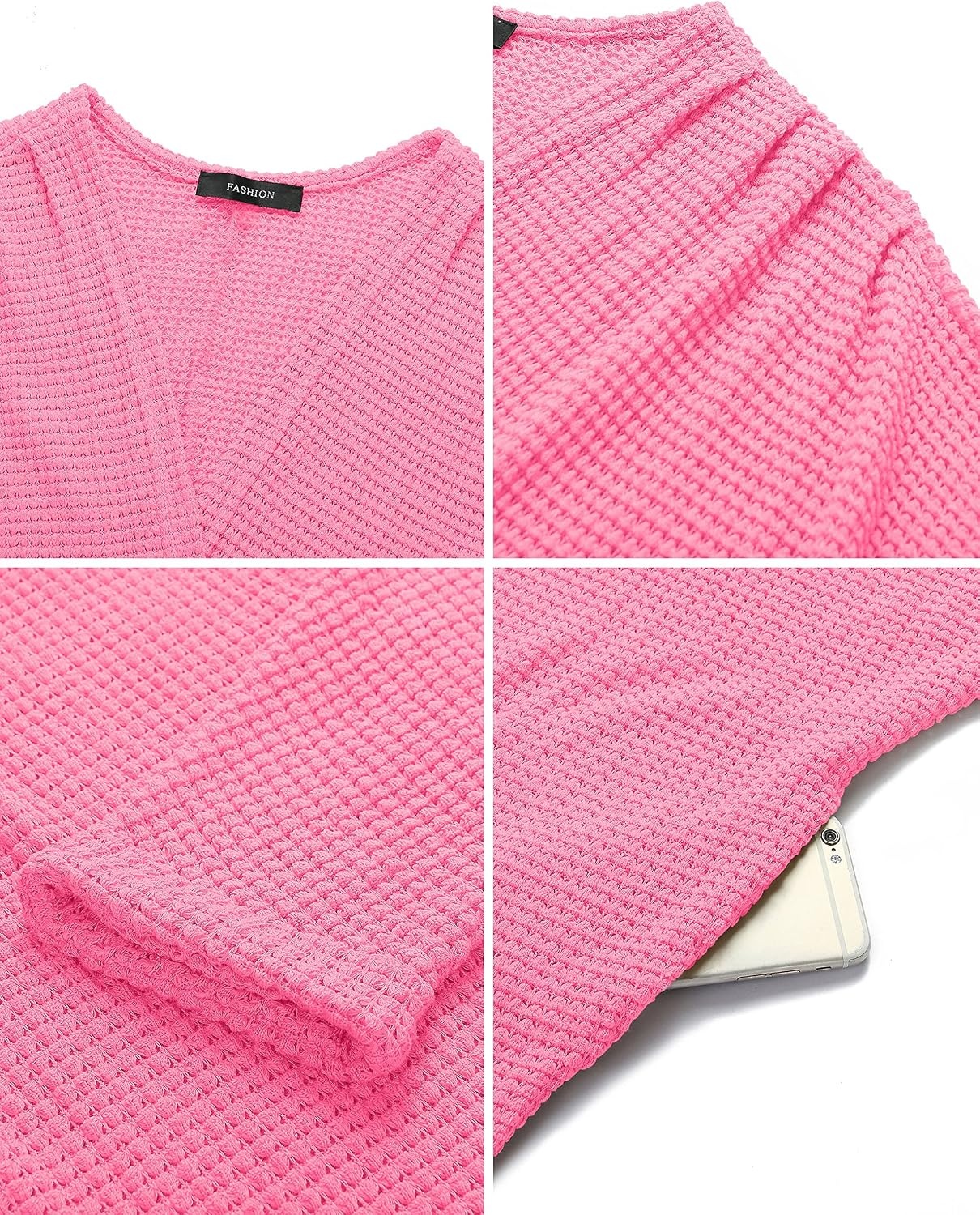 image:imageMEROKEETY Cardigan Sweaters for Women Oversized Long Cardigans Fall Outfits Waffle Knit Batwing Long Sleeve Loose Fit Open Front Slouchy Casual Outwear Cozy Sweater Coat Winter ClothesHot Pink