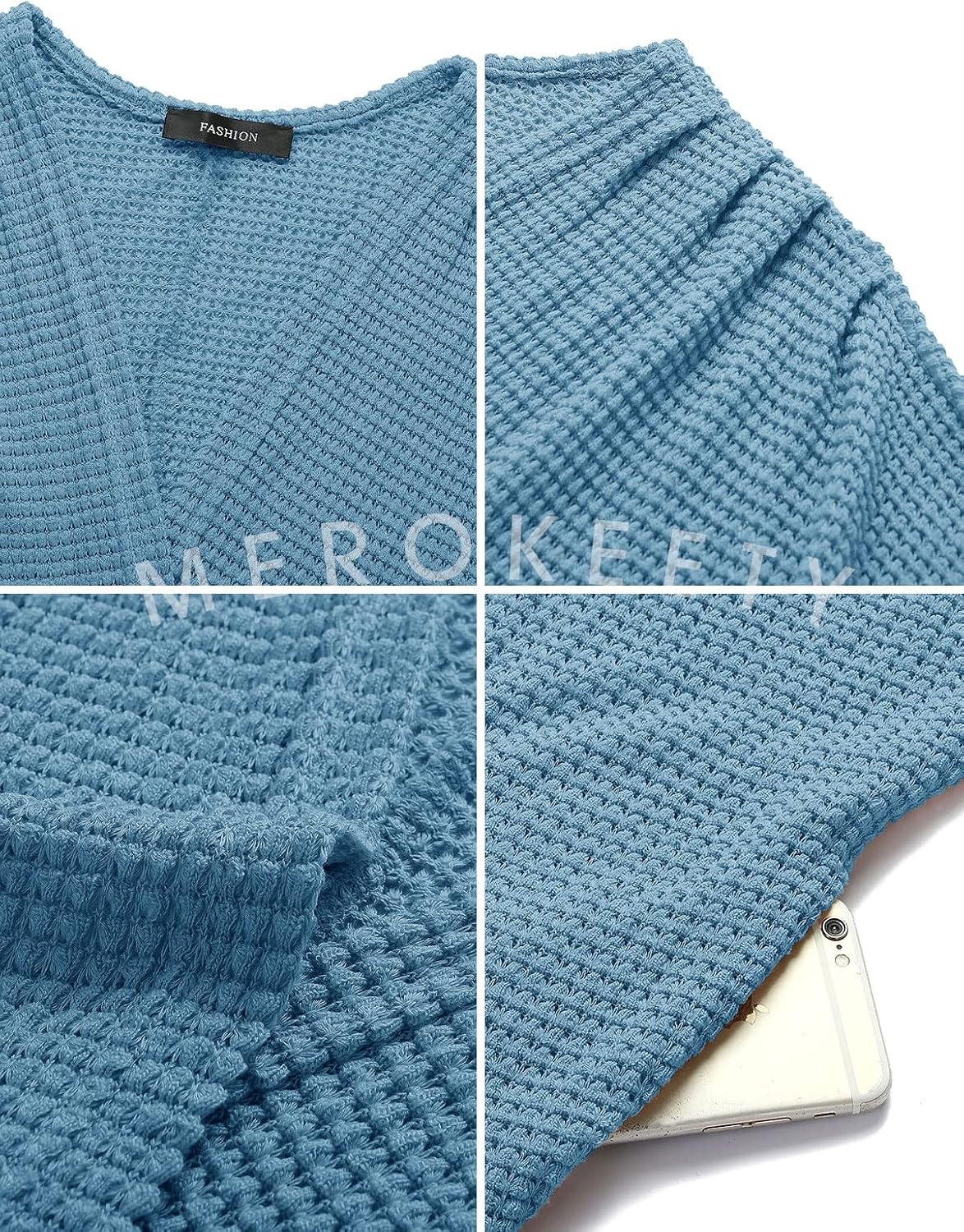 image:imageMEROKEETY Cardigan Sweaters for Women Oversized Long Cardigans Fall Outfits Waffle Knit Batwing Long Sleeve Loose Fit Open Front Slouchy Casual Outwear Cozy Sweater Coat Winter ClothesBlue