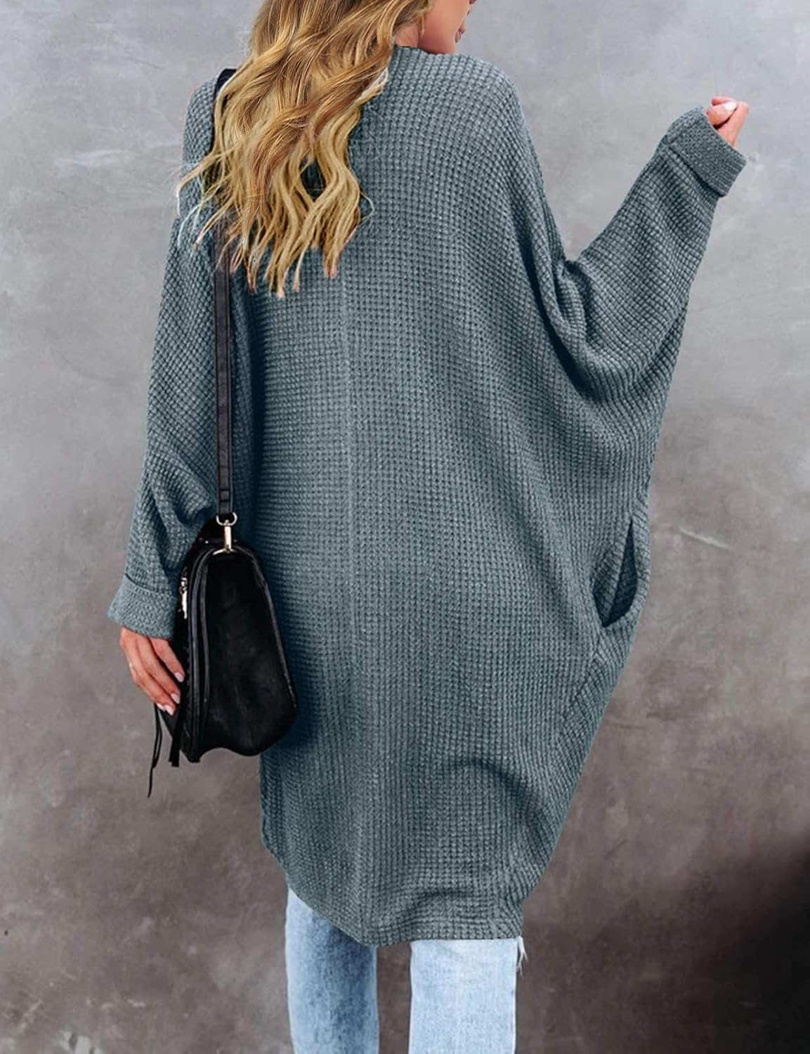 image:imageMEROKEETY Cardigan Sweaters for Women Oversized Long Cardigans Fall Outfits Waffle Knit Batwing Long Sleeve Loose Fit Open Front Slouchy Casual Outwear Cozy Sweater Coat Winter ClothesDusty Green