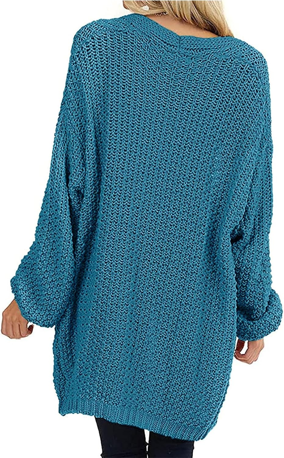 image:imageMEROKEETY Womens 2026 Fall Long Sleeve Chunky Knit Cardigan Sweaters Open Front Oversized Lantern Sleeve Chunky Trendy Cardigan Outerwear Fashion Winter Outfits CoatsTeal