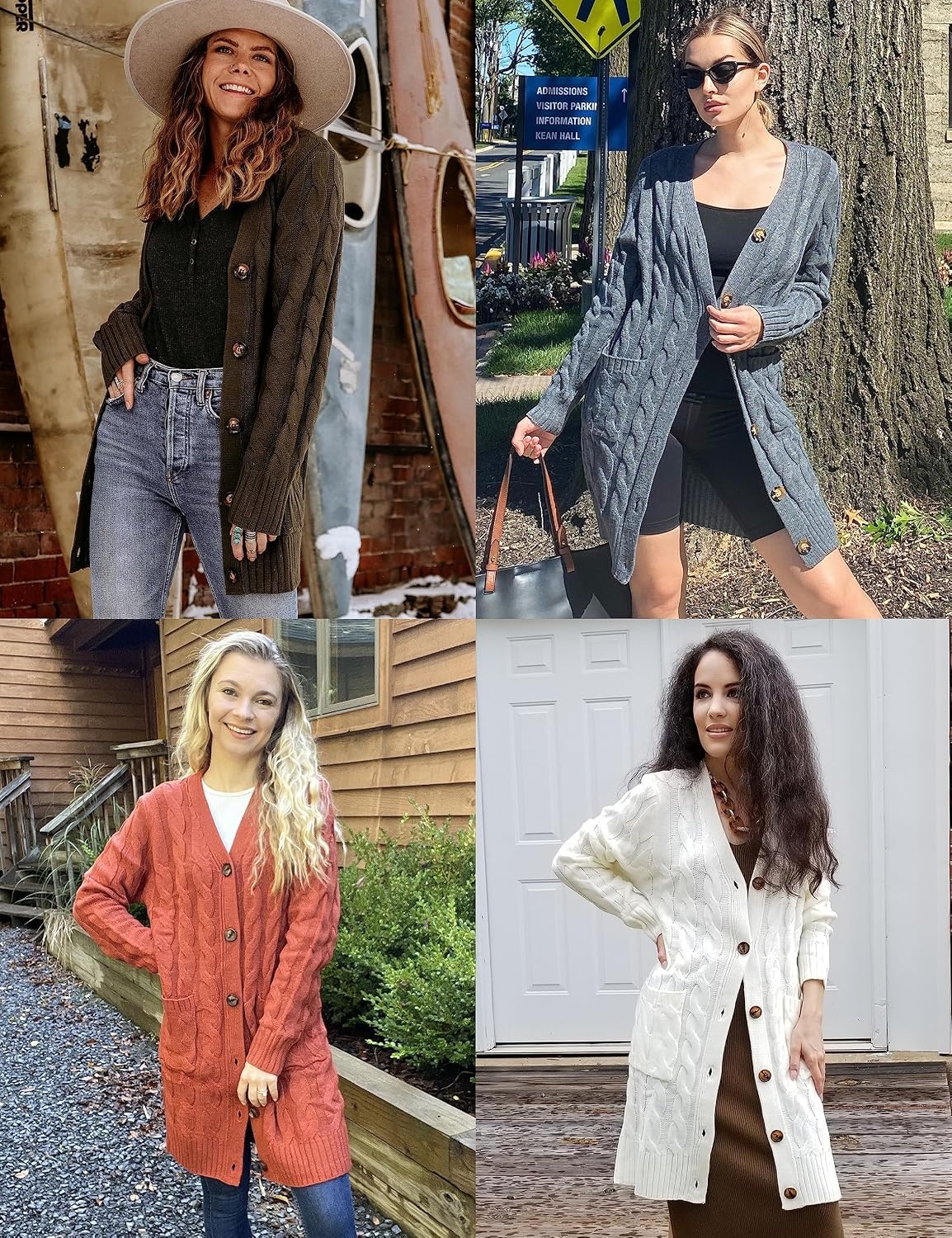 image:imageMEROKEETY Womens Fall Cable Knit Button Long Cardigan Sweater Button Front Long Sleeve Chunky Knit Open Front V Neck Loose Fit Side Pockets 2026 Winter Casual outerwearCharcoal