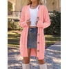 MEROKEETY Women’s Fall Cable Knit Button Long Cardigan Sweater | Button Front, Long Sleeve, Chunky Knit, Open Front, V Neck, Loose Fit, Side Pockets, 2026 Winter, Casual outerwear(Pink)