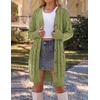 MEROKEETY Women’s Fall Cable Knit Button Long Cardigan Sweater | Button Front, Long Sleeve, Chunky Knit, Open Front, V Neck, Loose Fit, Side Pockets, 2026 Winter, Casual outerwear(Olive)