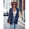 MEROKEETY Womens Fall Cable Knit Button Up Oversized Light Cardigan Sweater | Winter, Cozy, Lightweight, Warm, Cute, Trendy, Open Front, Button Down, Hip Length, Layering, Long Sleeve Coat, With Pockets(Navy)