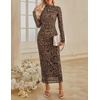 MEROKEETY Womens Fall Long Sleeve Floral Wedding Guest Maxi Dress | 2026 Bodycon, Mesh, Slim Fit, Winter Cocktail Party, Semi Formal, Birthday, Date Night, Prom Elegant Long Dresses(Leopard)