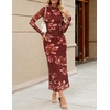 MEROKEETY Womens Fall Long Sleeve Floral Wedding Guest Maxi Dress | 2026 Bodycon, Mesh, Slim Fit, Winter Cocktail Party, Semi Formal, Birthday, Date Night, Prom Elegant Long Dresses(Brownfloral)