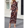 MEROKEETY Womens Fall Long Sleeve Floral Wedding Guest Maxi Dress | 2026 Bodycon, Mesh, Slim Fit, Winter Cocktail Party, Semi Formal, Birthday, Date Night, Prom Elegant Long Dresses(Brownblue)