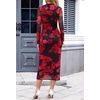 MEROKEETY Womens Fall Long Sleeve Floral Wedding Guest Maxi Dress | 2026 Bodycon, Mesh, Slim Fit, Winter Cocktail Party, Semi Formal, Birthday, Date Night, Prom Elegant Long Dresses(Redfloral)