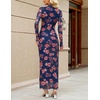 MEROKEETY Womens Fall Long Sleeve Floral Wedding Guest Maxi Dress | 2026 Bodycon, Mesh, Slim Fit, Winter Cocktail Party, Semi Formal, Birthday, Date Night, Prom Elegant Long Dresses(Navypink)