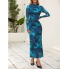 MEROKEETY Womens Fall Long Sleeve Floral Wedding Guest Maxi Dress | 2026 Bodycon, Mesh, Slim Fit, Winter Cocktail Party, Semi Formal, Birthday, Date Night, Prom Elegant Long Dresses(Teal)