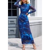 MEROKEETY Womens Fall Long Sleeve Floral Wedding Guest Maxi Dress | 2026 Bodycon, Mesh, Slim Fit, Winter Cocktail Party, Semi Formal, Birthday, Date Night, Prom Elegant Long Dresses(Blue)