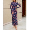 MEROKEETY Womens Fall Long Sleeve Floral Wedding Guest Maxi Dress | 2026 Bodycon, Mesh, Slim Fit, Winter Cocktail Party, Semi Formal, Birthday, Date Night, Prom Elegant Long Dresses(Navypink)