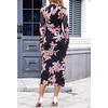 MEROKEETY Womens Fall Long Sleeve Floral Wedding Guest Maxi Dress | 2026 Bodycon, Mesh, Slim Fit, Winter Cocktail Party, Semi Formal, Birthday, Date Night, Prom Elegant Long Dresses(Pinkfloral)