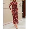 MEROKEETY Womens Fall Long Sleeve Floral Wedding Guest Maxi Dress | 2026 Bodycon, Mesh, Slim Fit, Winter Cocktail Party, Semi Formal, Birthday, Date Night, Prom Elegant Long Dresses(Brownfloral)