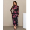 MEROKEETY Womens Fall Long Sleeve Floral Wedding Guest Maxi Dress | 2026 Bodycon, Mesh, Slim Fit, Winter Cocktail Party, Semi Formal, Birthday, Date Night, Prom Elegant Long Dresses(Black)