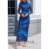 MEROKEETY Womens Fall Long Sleeve Floral Wedding Guest Maxi Dress | 2026 Bodycon, Mesh, Slim Fit, Winter Cocktail Party, Semi Formal, Birthday, Date Night, Prom Elegant Long Dresses(Blue)