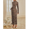MEROKEETY Womens Fall Long Sleeve Floral Wedding Guest Maxi Dress | 2026 Bodycon, Mesh, Slim Fit, Winter Cocktail Party, Semi Formal, Birthday, Date Night, Prom Elegant Long Dresses(Leopard)