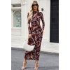 MEROKEETY Womens Fall Long Sleeve Floral Wedding Guest Maxi Dress | 2026 Bodycon, Mesh, Slim Fit, Winter Cocktail Party, Semi Formal, Birthday, Date Night, Prom Elegant Long Dresses(Brownblue)