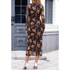 MEROKEETY Womens Fall Long Sleeve Floral Wedding Guest Maxi Dress | 2026 Bodycon, Mesh, Slim Fit, Winter Cocktail Party, Semi Formal, Birthday, Date Night, Prom Elegant Long Dresses(Blackorange)