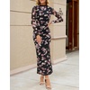 MEROKEETY Womens Fall Long Sleeve Floral Wedding Guest Maxi Dress | 2026 Bodycon, Mesh, Slim Fit, Winter Cocktail Party, Semi Formal, Birthday, Date Night, Prom Elegant Long Dresses(Blackfloral)